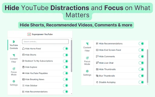 Superpower YouTube: Blokir Shorts & Komentar agar Lebih Produktif - Screenshot 1