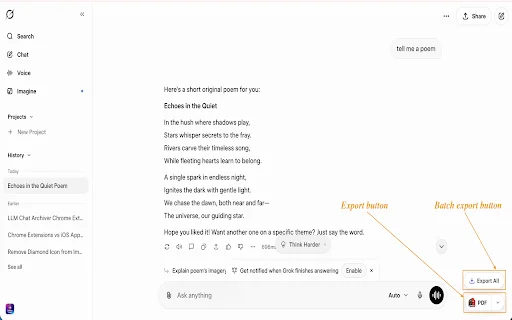 Grok to PDF: Ekspor Chat Grok ke PDF & Markdown Mudah - Screenshot 1